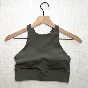 Lululemon High Neck Energy Bra Olive Green Strappy Back Size 6 Longline